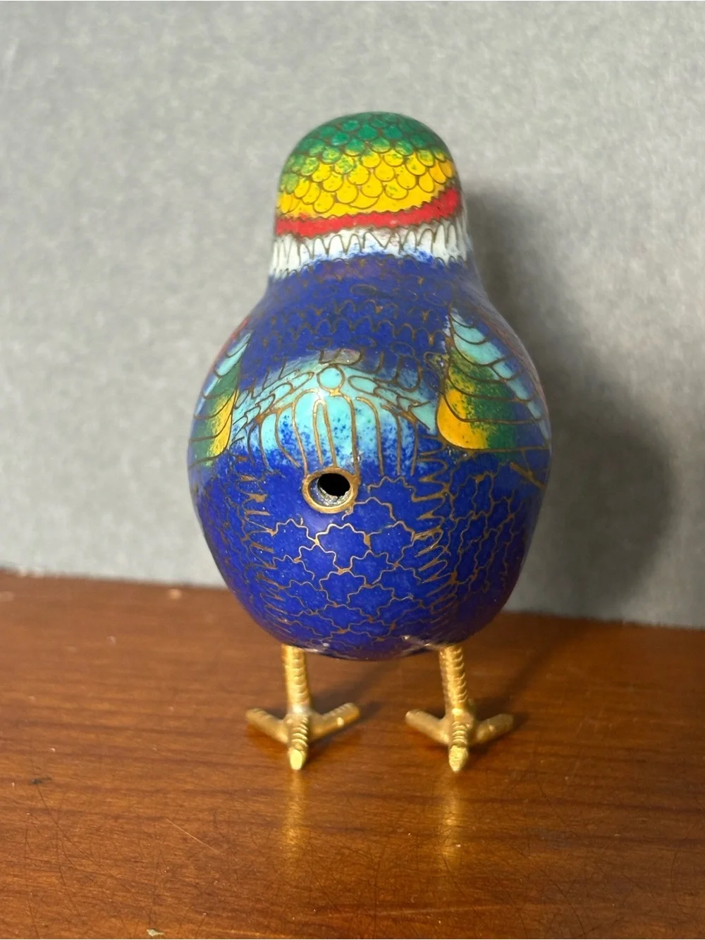 Blue Multicolor Chinese Cloisonné Bird Figurine - Decorative Chinoiserie Piece